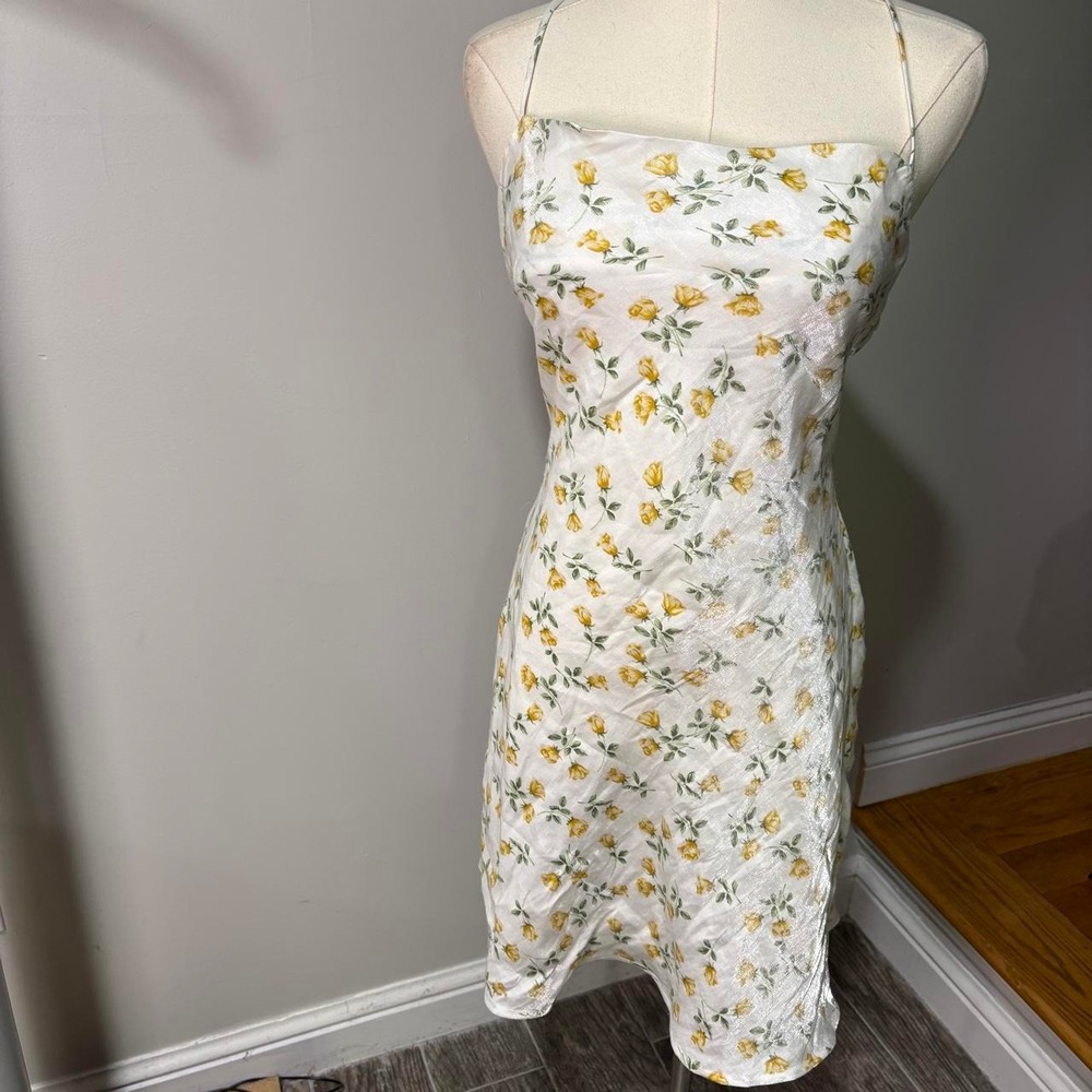 Lena White Yellow Floral Sundress Criss Cross Back Sz L Coquette Fairy Cottage